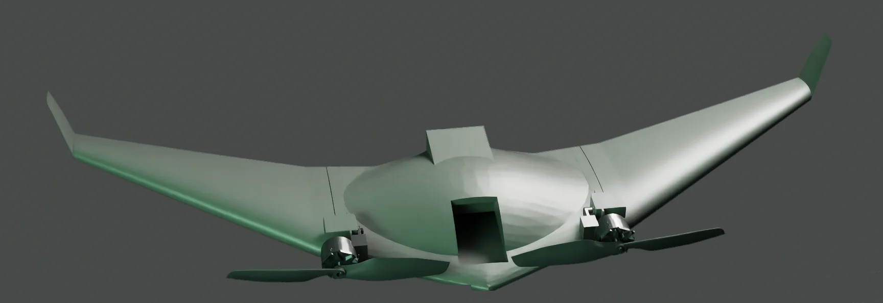 TerraFirma Robotics Manta blended wing body aircraft, rendered from current CAD, with subsystem callouts